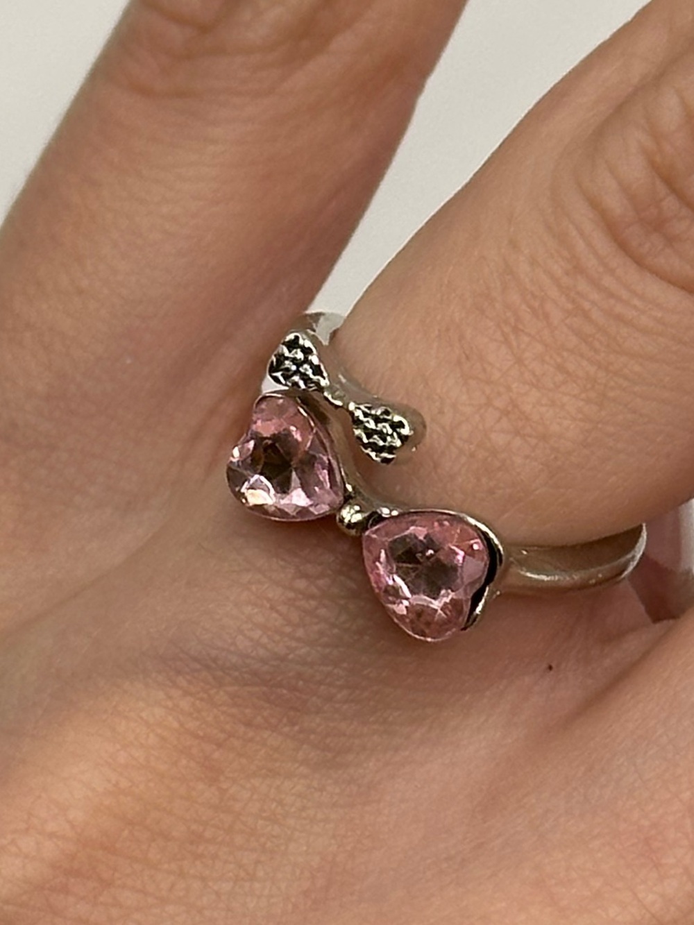 Vintage Silver Pink Crystal Bow Ring
